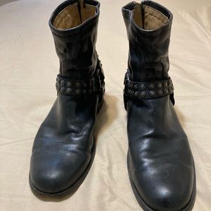 Frye booties, black leather, US 10